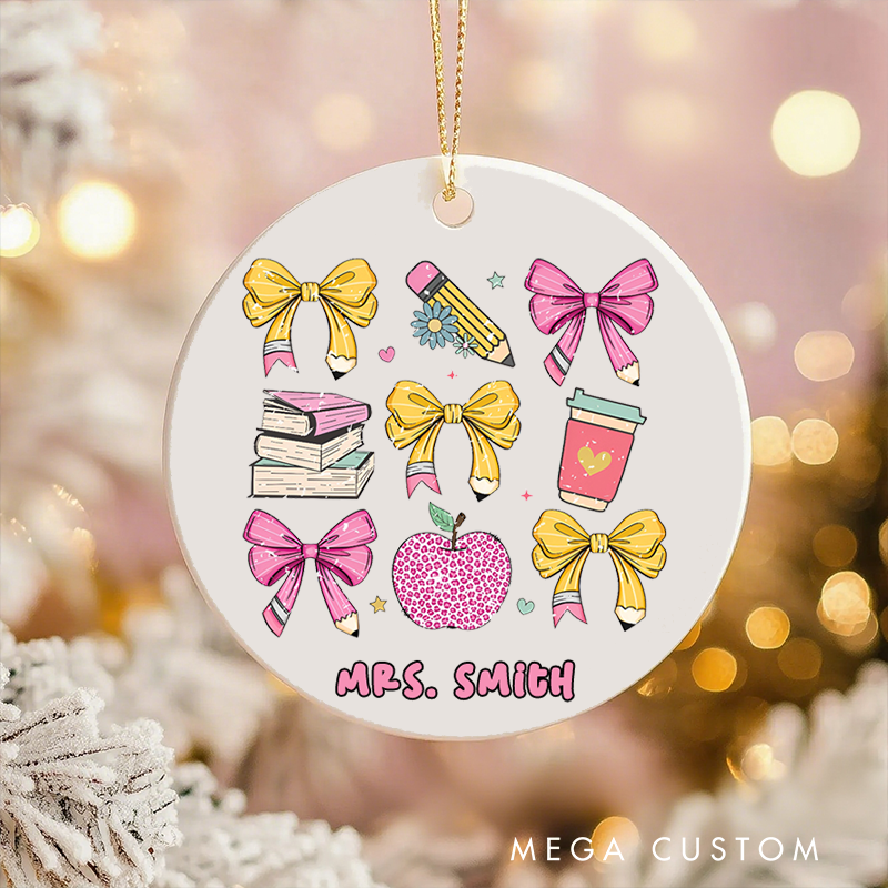 Personalized Teacher Christmas Ornament Coffee Book Pencil Apple Teachers Appreciation Ornament Gift