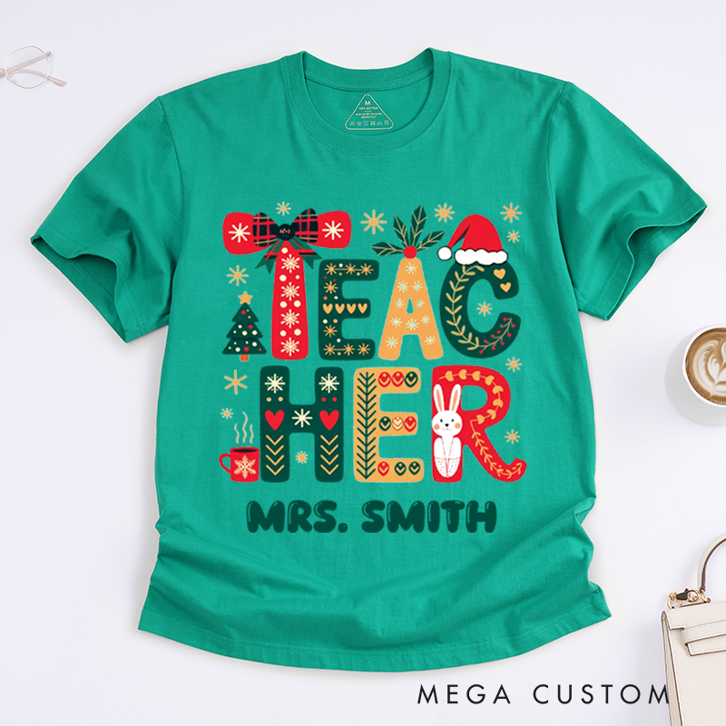 Personalized Teacher Christmas T-Shirts Cute Christmas Teacher Design Shirt Christmas Gift for Teachers
