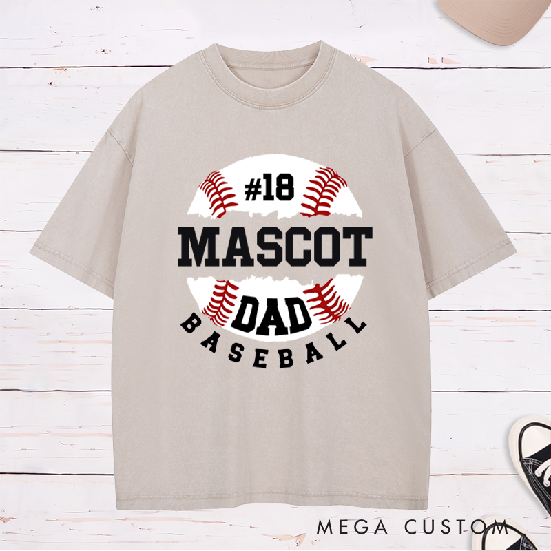 Personalized Baseball Dad Washed T-Shirt with Custom Name and Player Number Design