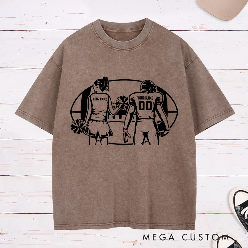 Personalized American Football Cheerleader Washed T-Shirts with Custom Name and Number