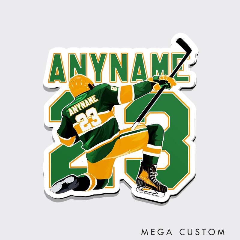 Personalized Ice Hockey Fridge Magnet with Custom Name and Number Design