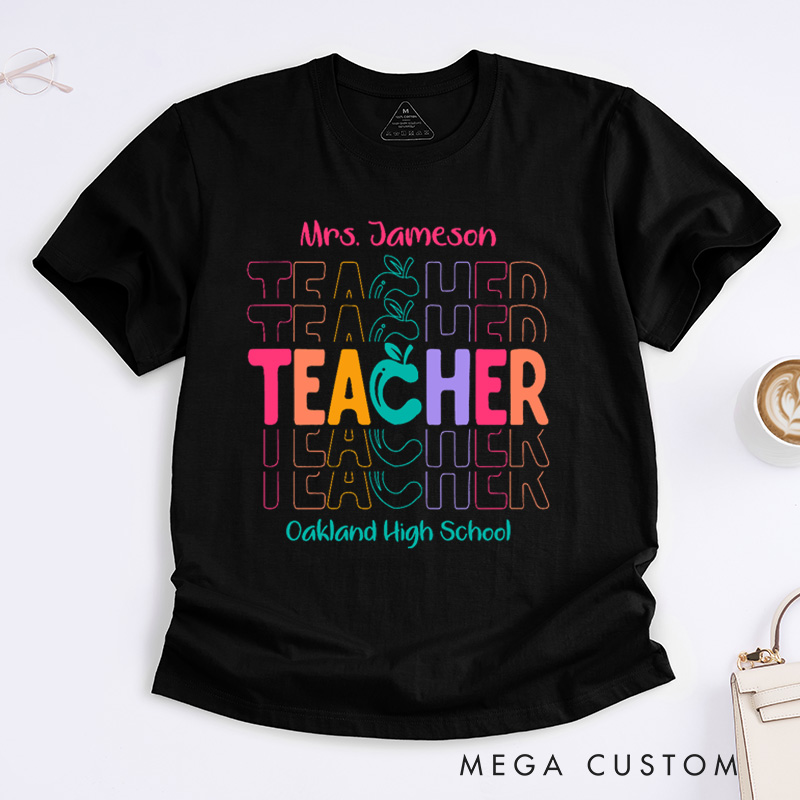 Personalized Teacher T-Shirt Colorful Teachers Design Appreciation Gift for Teachers