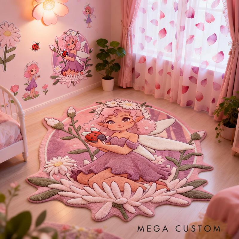 Personalized Magical Fairy Theme Custom Name Yellow Dress Cute Nature Style Carpet Rug for Kids