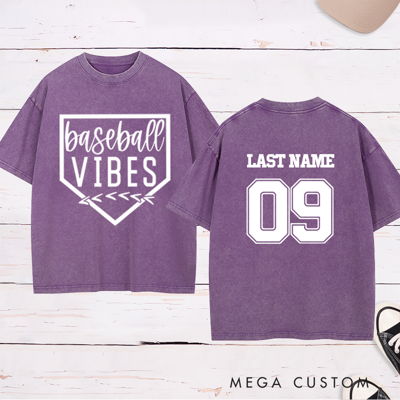 Personalized Home Plate Baseball Washed T-Shirt with Name and Number