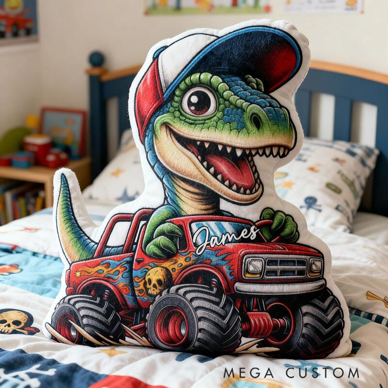 Personalized Pillow with Dinosaur Racing Design Custom Name 3D Graphic Print Cushion Gifts