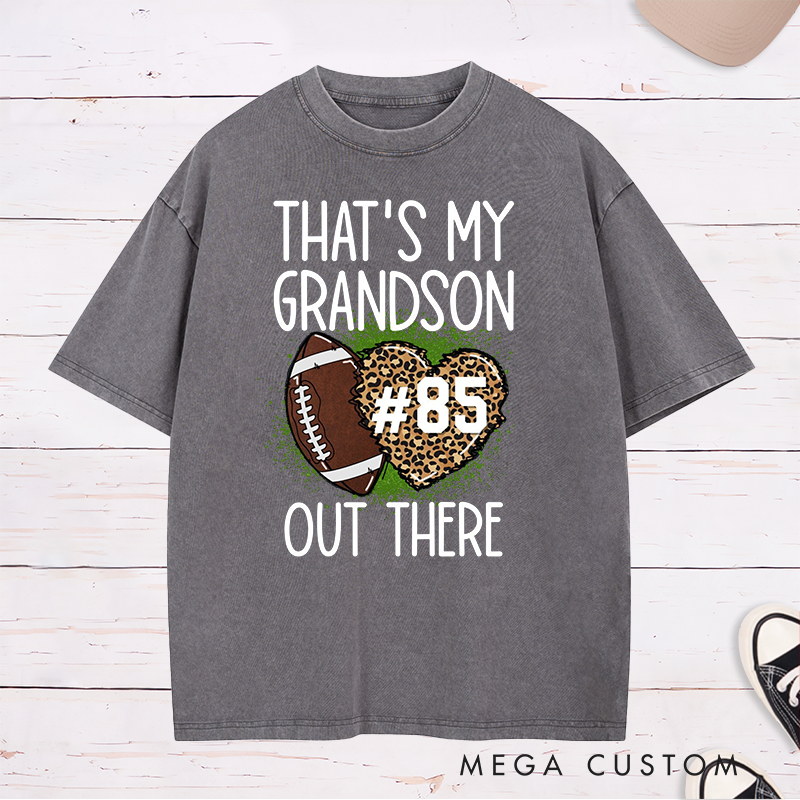 Personalized Leopard Print American Football and Rugby Washed T-Shirts for Grandma T-Shirts with Custom Number