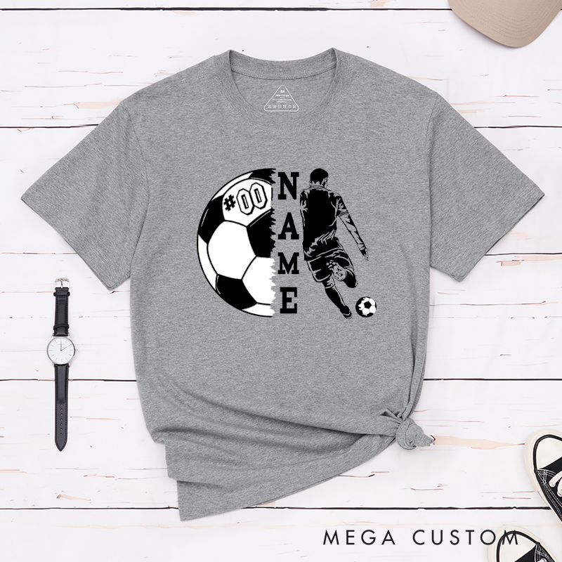 Personalized Soccer T-Shirt with Player Silhouette and Custom Name and Number