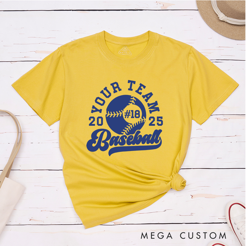Personalized Baseball T-Shirt with Custom Team Name Player Number and Year Design
