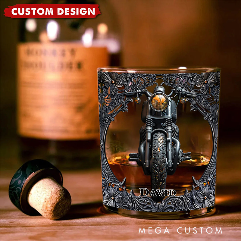 Personalized Biker Whiskey Glass with Custom Name Design Gift for Motocross Racers and Motorcycle Lovers