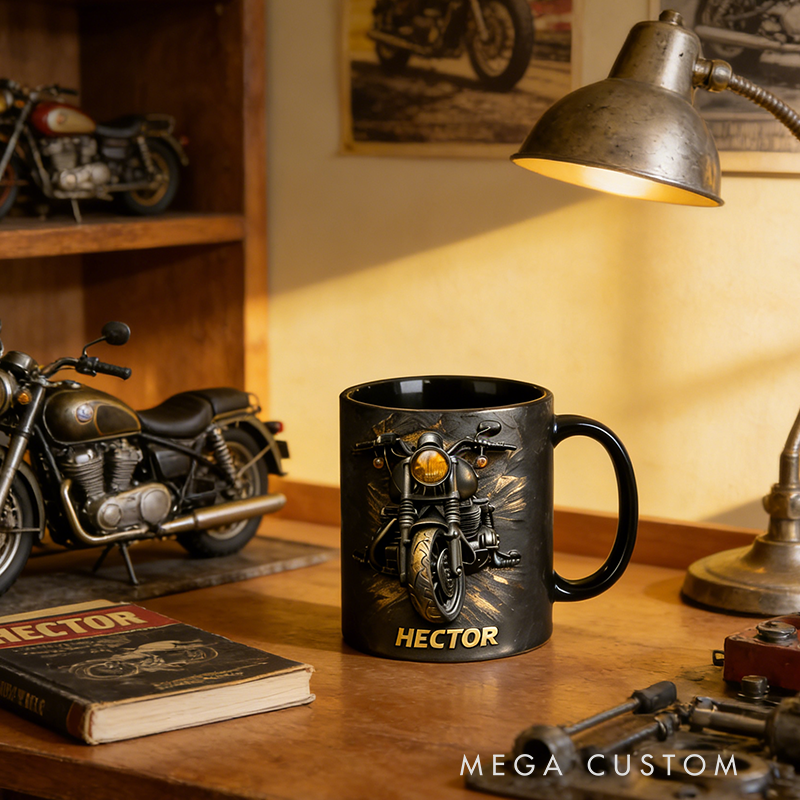 Personalized 3D Printed Choose Color Motorcycle Mug Custom Name Coffee Cup Gift for Motorcycle Riders and Enthusiasts