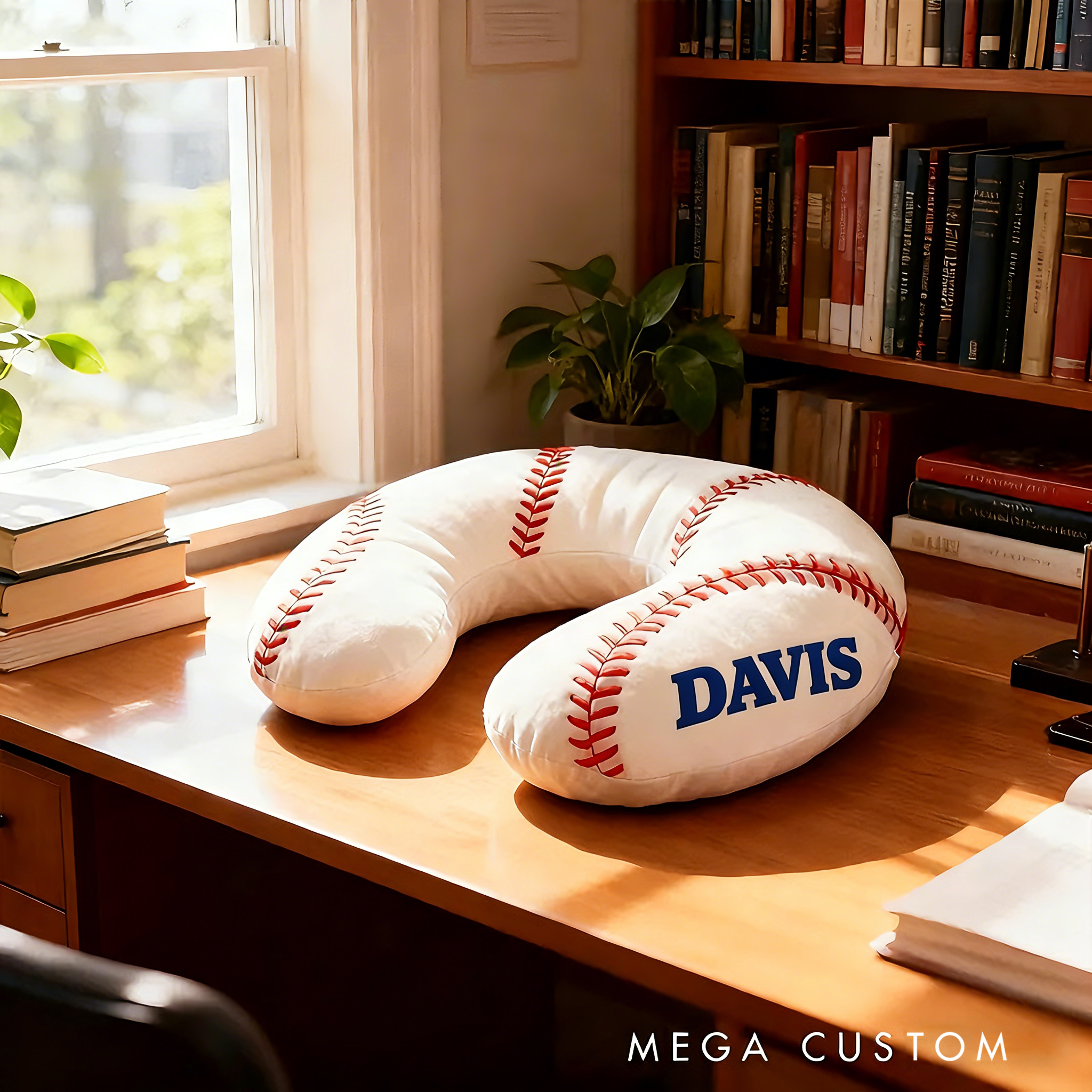 Personalized Baseball U-Shaped Pillow with Custom Name Design