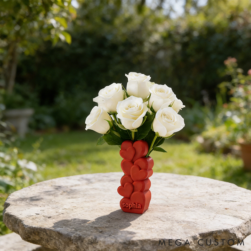 Personalized 3D Heart Shaped Vase Makeup Brush Holder Layer-Heart Design Vase Romantic Anniversary & Valentine's Day Decor