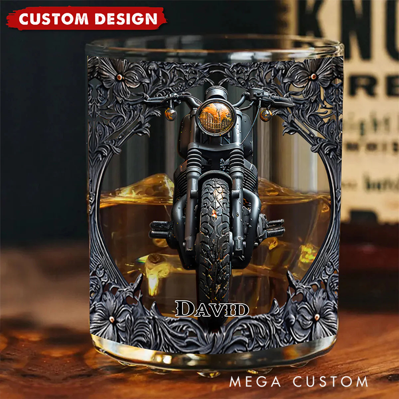 Personalized Biker Whiskey Glass with Custom Name Design Gift for Motocross Racers and Motorcycle Lovers