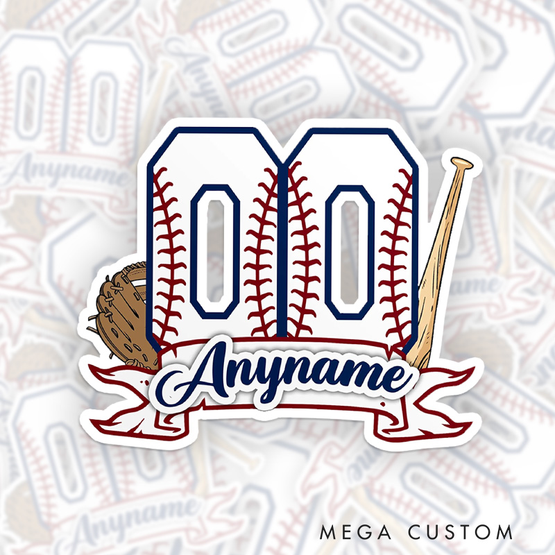 Personalized Baseball Graphic Sticker with Bold Number and Bat, Glove Graphics 