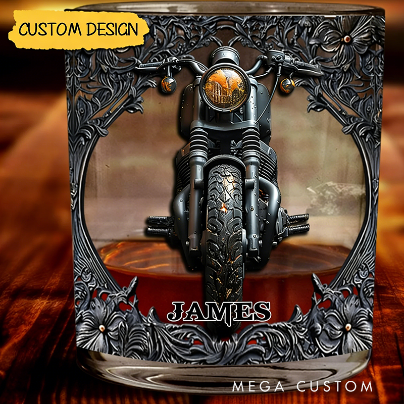 Personalized Biker Whiskey Glass with Custom Name Design Gift for Motocross Racers and Motorcycle Lovers