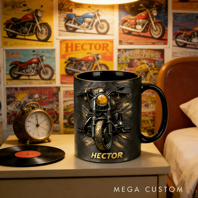 Personalized 3D Printed Choose Color Motorcycle Mug Custom Name Coffee Cup Gift for Motorcycle Riders and Enthusiasts