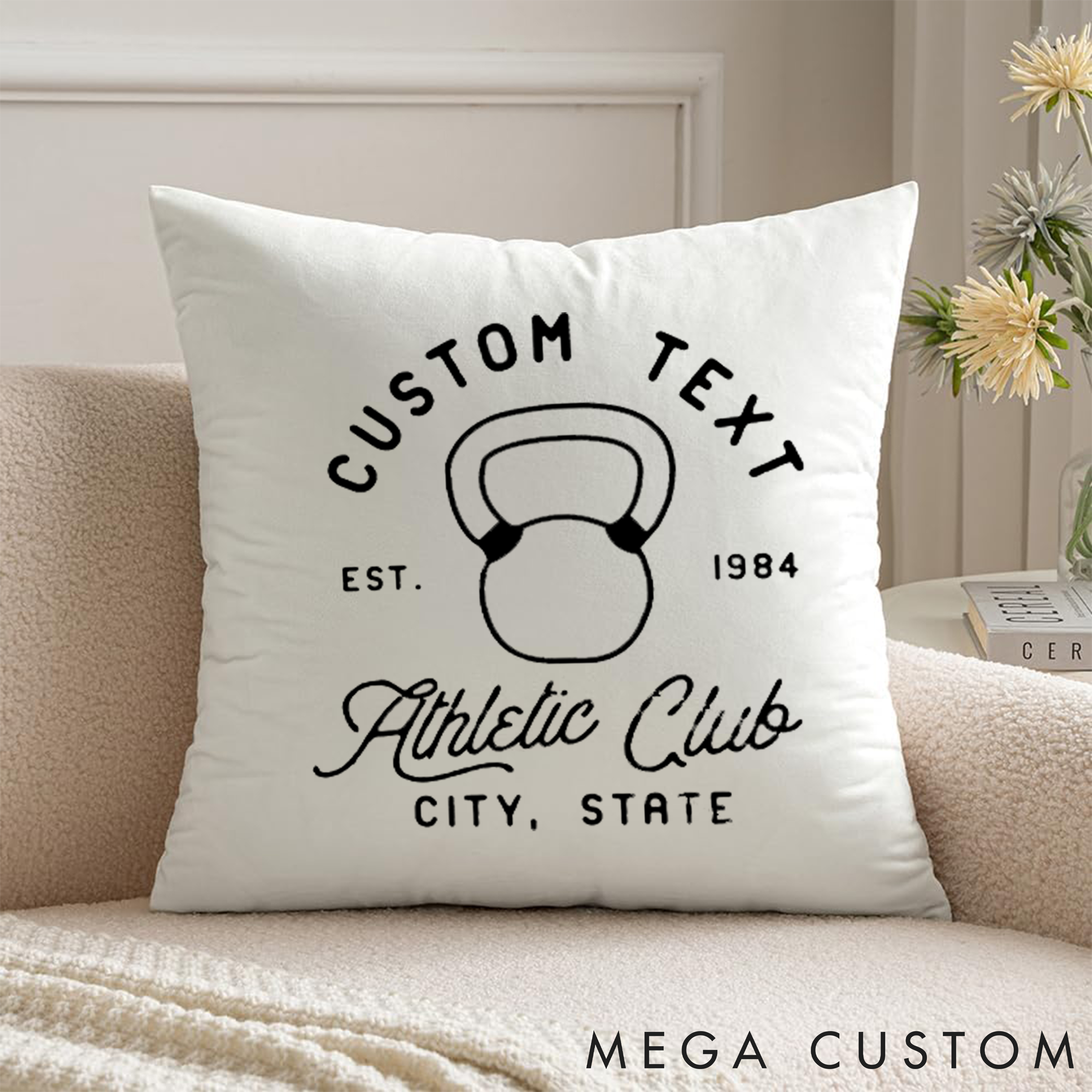 Personalized Athletic Club Pillow with Kettlebell Design for Fitness Enthusiasts Bodybuilders and Gym Lovers
