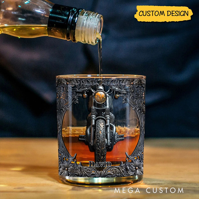 Personalized Biker Whiskey Glass with Custom Name Design Gift for Motocross Racers and Motorcycle Lovers