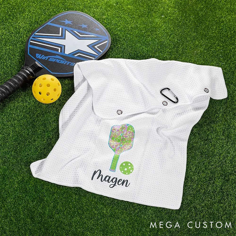 Personalized Colorful Pickleball Design Towel with Custom Name for Pickleball Lovers
