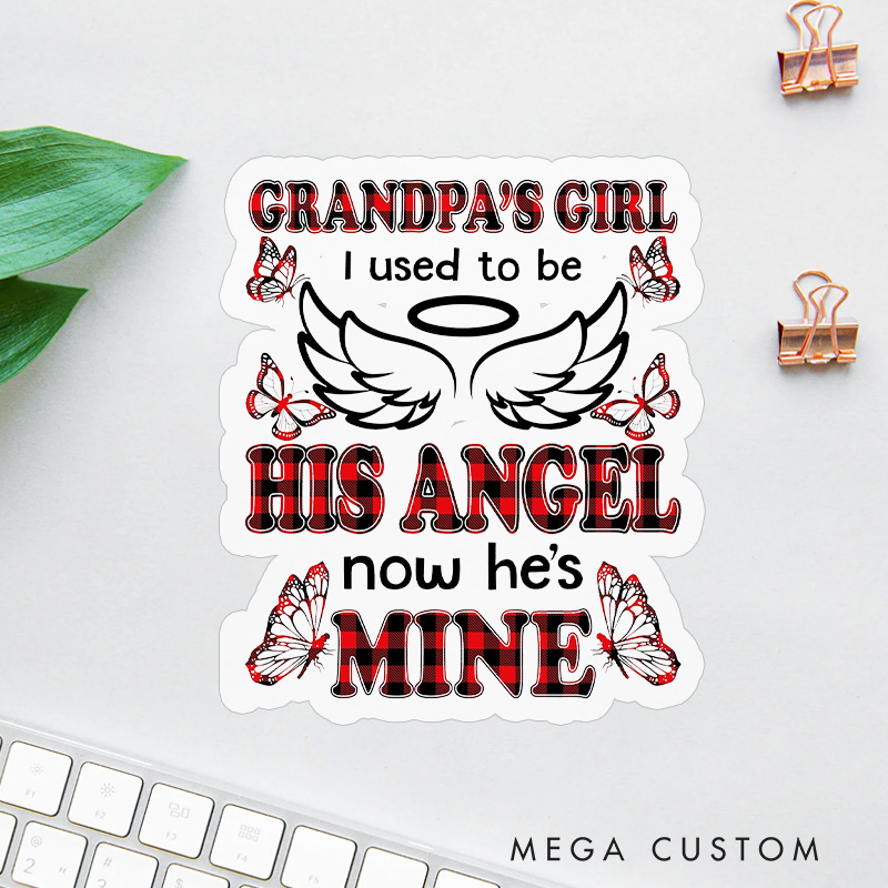 Personalized Grandpa’s Girl Sticker Plaid Angel Wings Butterflies Sympathy Gift for Grieving Loss of Grandpa