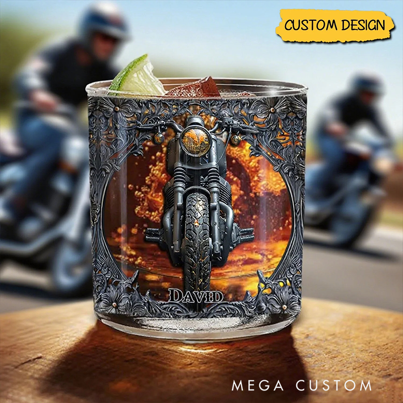 Personalized Biker Whiskey Glass with Custom Name Design Gift for Motocross Racers and Motorcycle Lovers