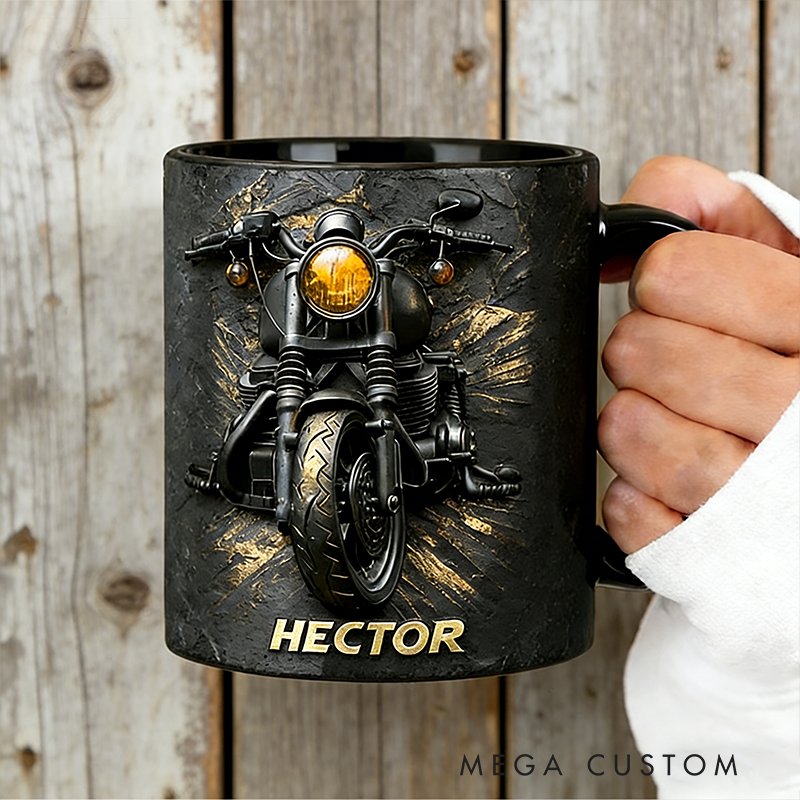 Personalized 3D Printed Choose Color Motorcycle Mug Custom Name Coffee Cup Gift for Motorcycle Riders and Enthusiasts