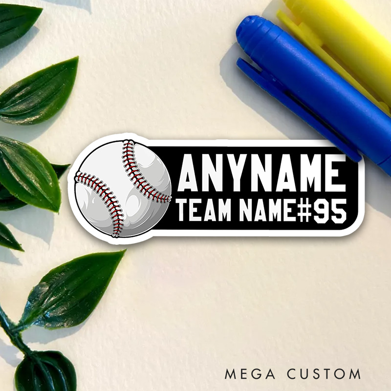 Personalized Athletic Sticker with Bold Team Name and Player Number  