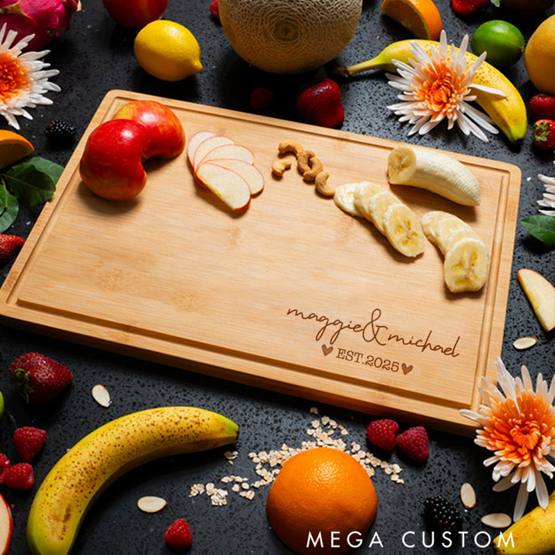 Personalized Wooden Bamboo Couple Cutting Board Anniversary Engagement Wedding Gift For Newlywed