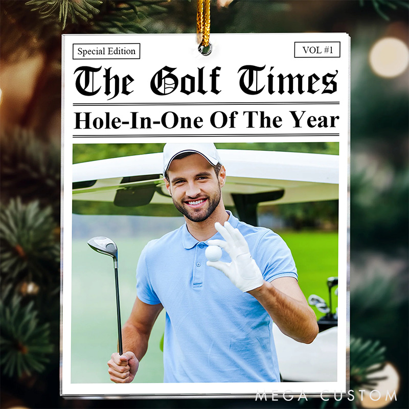 Personalized The Sports Times Baseball Newspaper Design Acrylic Christmas Ornament with Custom Photo and Text