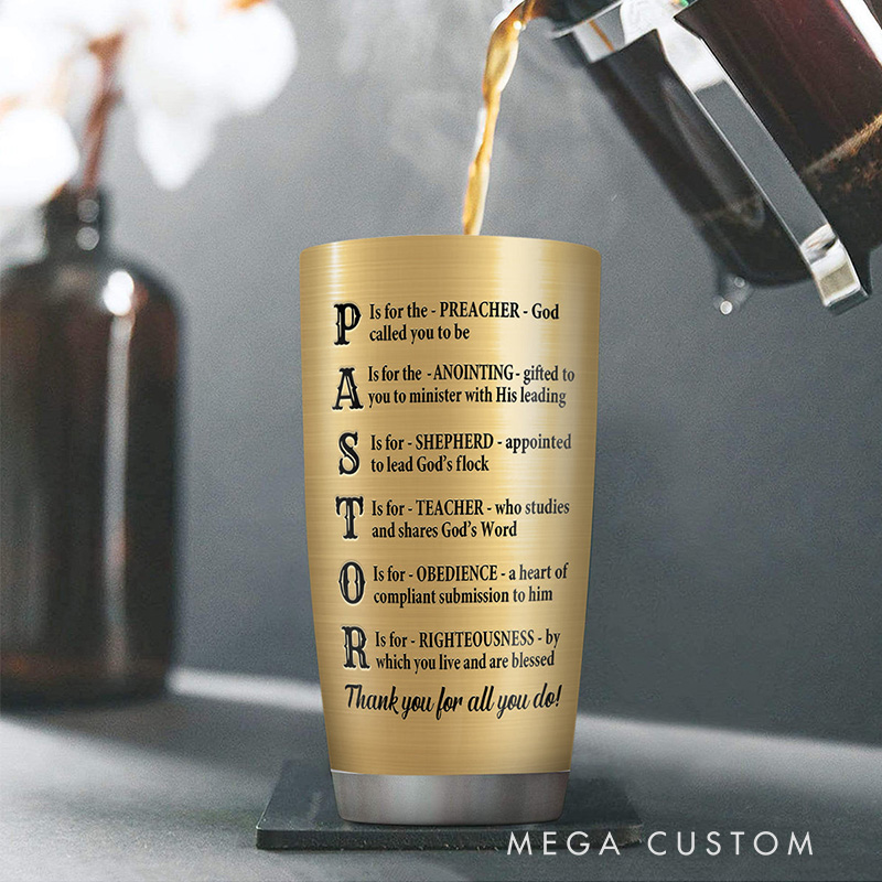 Personalized Thank you Pastor 20oz Stainless Steel Tumbler with Name Religious Gift Appreciation Gift for Christian Pastor