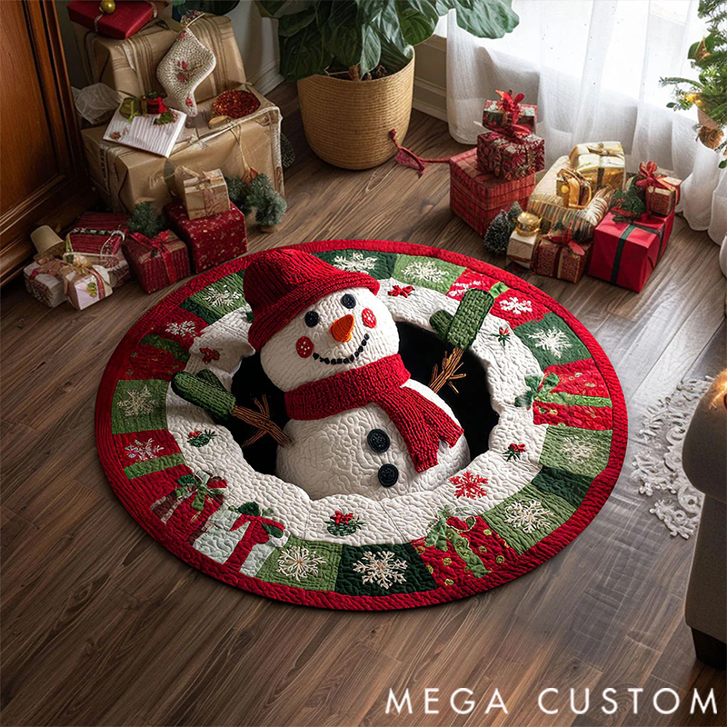 Personalized 3D Printed Rug, Christmas Welcome Round Mat, Indoor Rug Decor, Christmas Tree Home Decor, Holiday Doormat, Christmas Gift