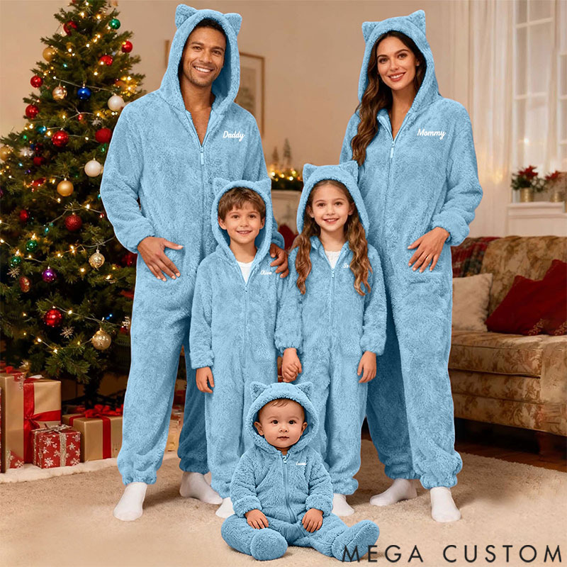 Personalized Fluffy Romper Family - Teddy Fleece Matching Christmas for Family, Onesie Pajamas Women, Men