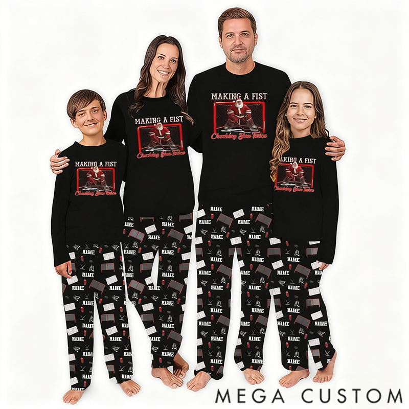 Personalized Christmas Pajamas Set Hockey Matching Family Pajamas "Make A Fish Checking You Twice" for Family