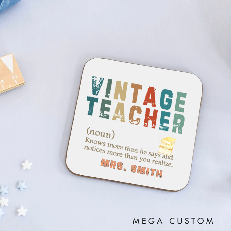 Personalized Coasters for Teachers Vintage Teacher Appreciation Gift for Teachers