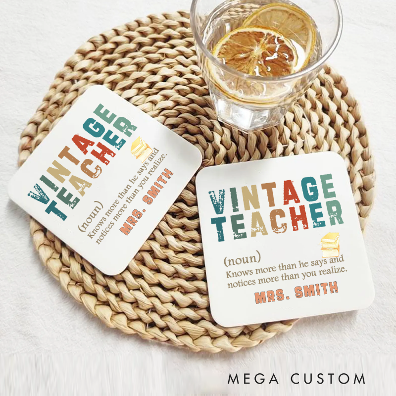Personalized Coasters for Teachers Vintage Teacher Appreciation Gift for Teachers