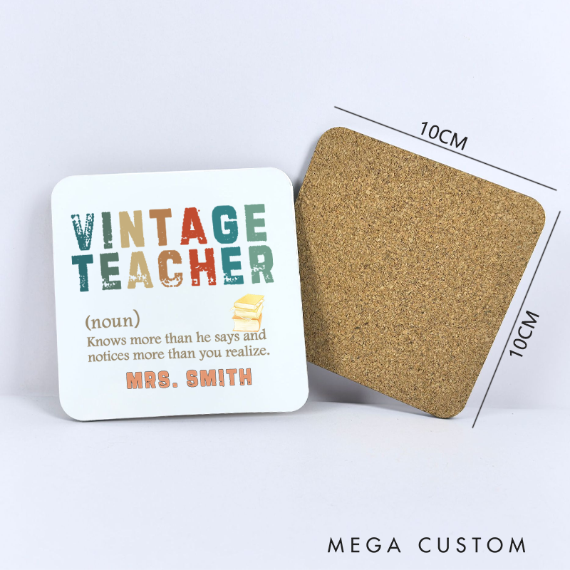 Personalized Coasters for Teachers Vintage Teacher Appreciation Gift for Teachers
