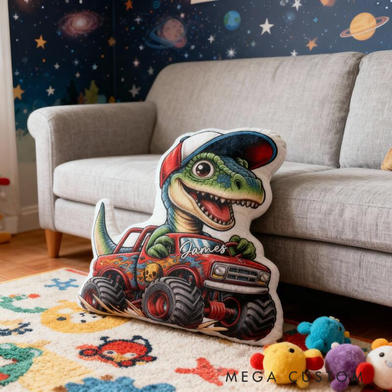 Personalized Pillow with Dinosaur Racing Design Custom Name 3D Graphic Print Cushion Gifts