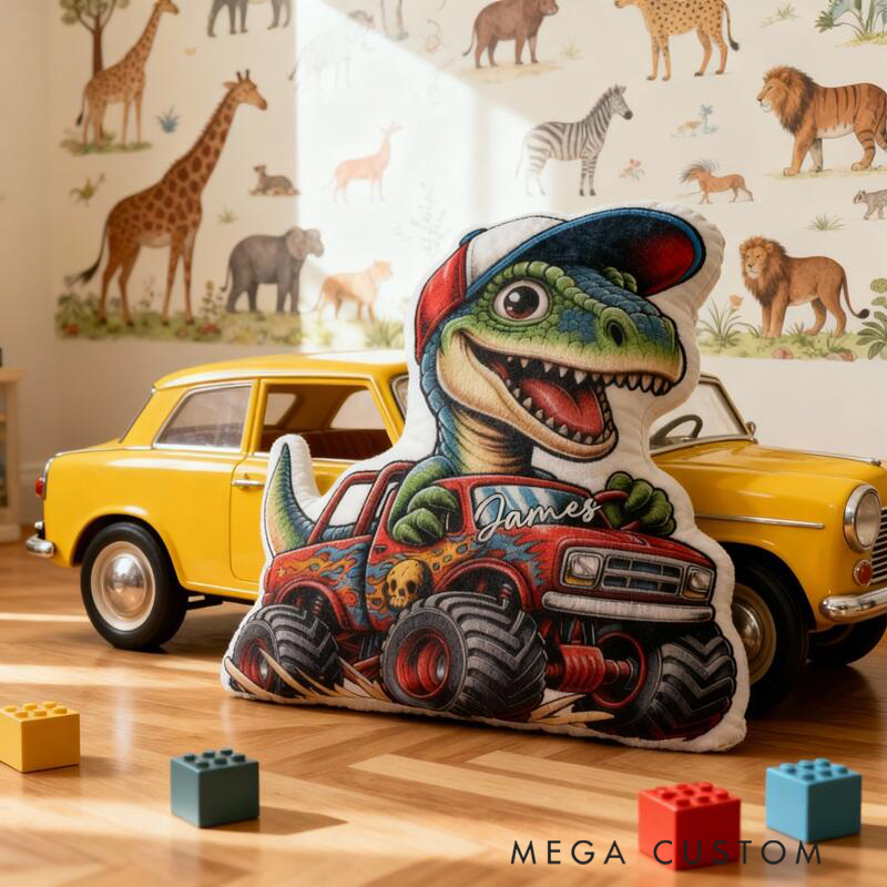 Personalized Pillow with Dinosaur Racing Design Custom Name 3D Graphic Print Cushion Gifts