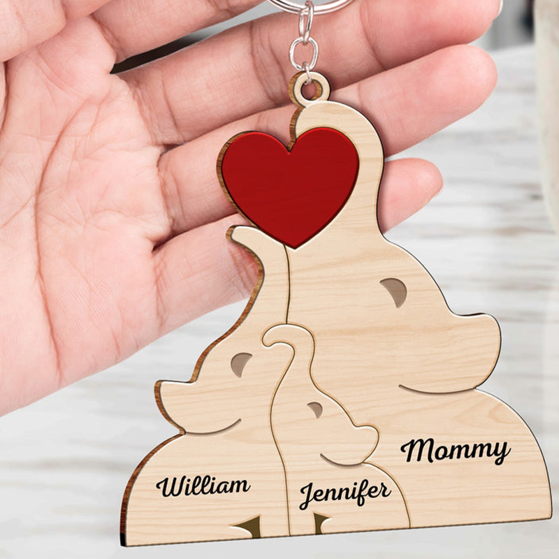 Personalized Love Elephant Family Acrylic Keychain Gift for Family