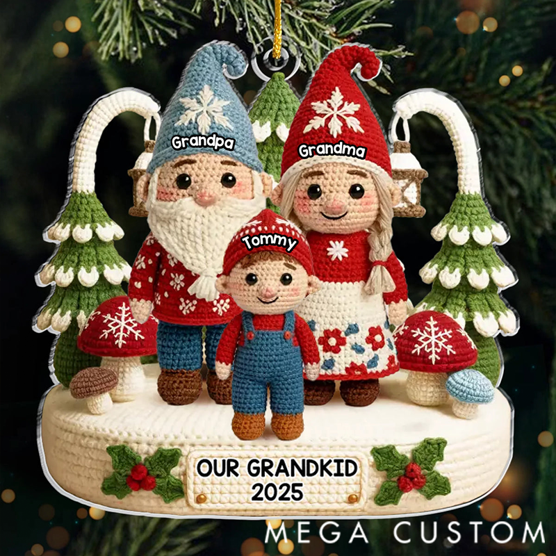 Personalized Together We Celebrate Christmas Joy Crochet Gnome Acrylic Ornament