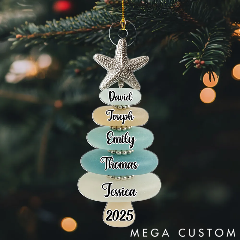 Personalized Sea Glass Christmas Tree Acrylic Ornament Gifts for Family