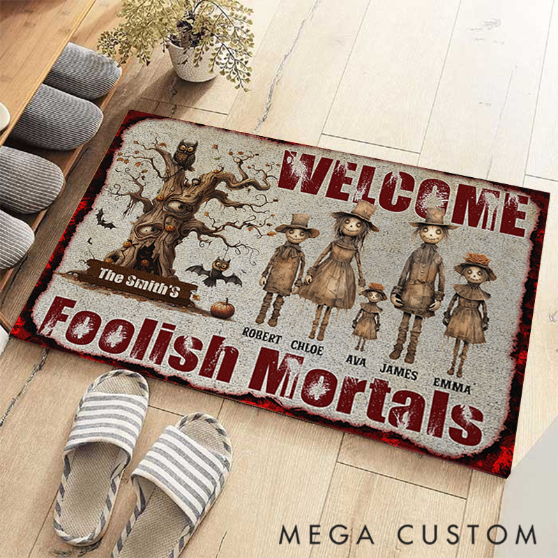  Personalized Welcome Foolish Mortals Scarecrow Family Doormat Halloween Gift