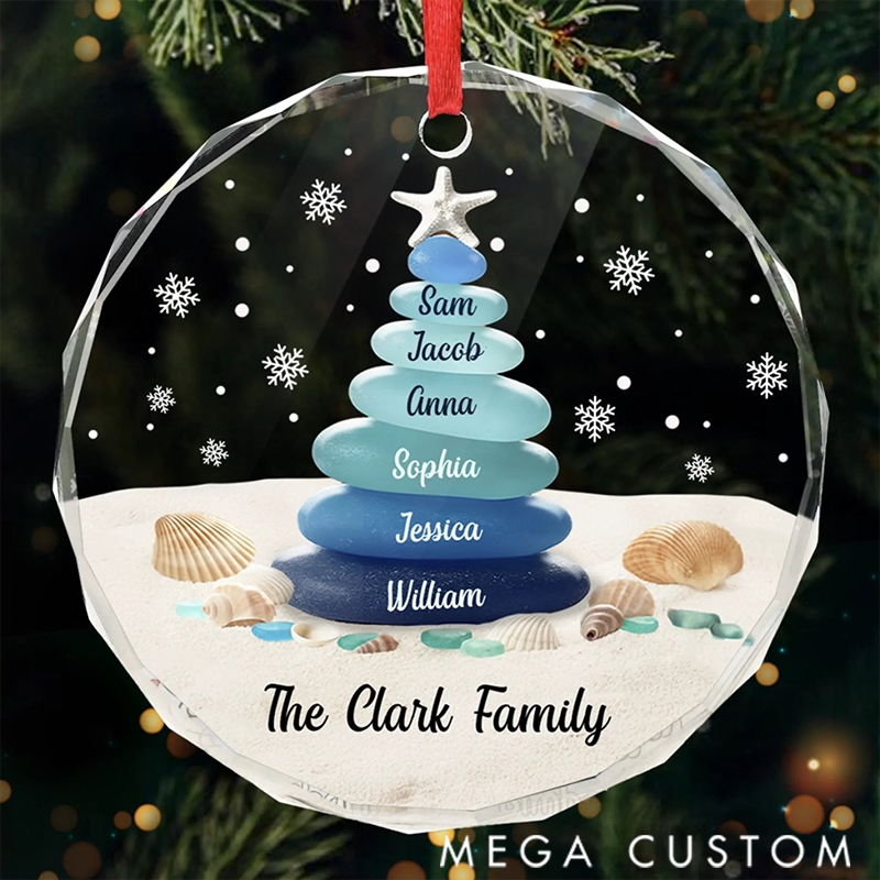 Waves Bring Us Closer Sea Glass Circle Glass Ornament Christmas Birthday Gifts for Mom Dad