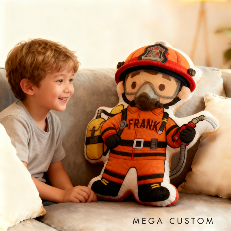 Personalized Cute Firefighter Pillow with Custom Name Pillow 