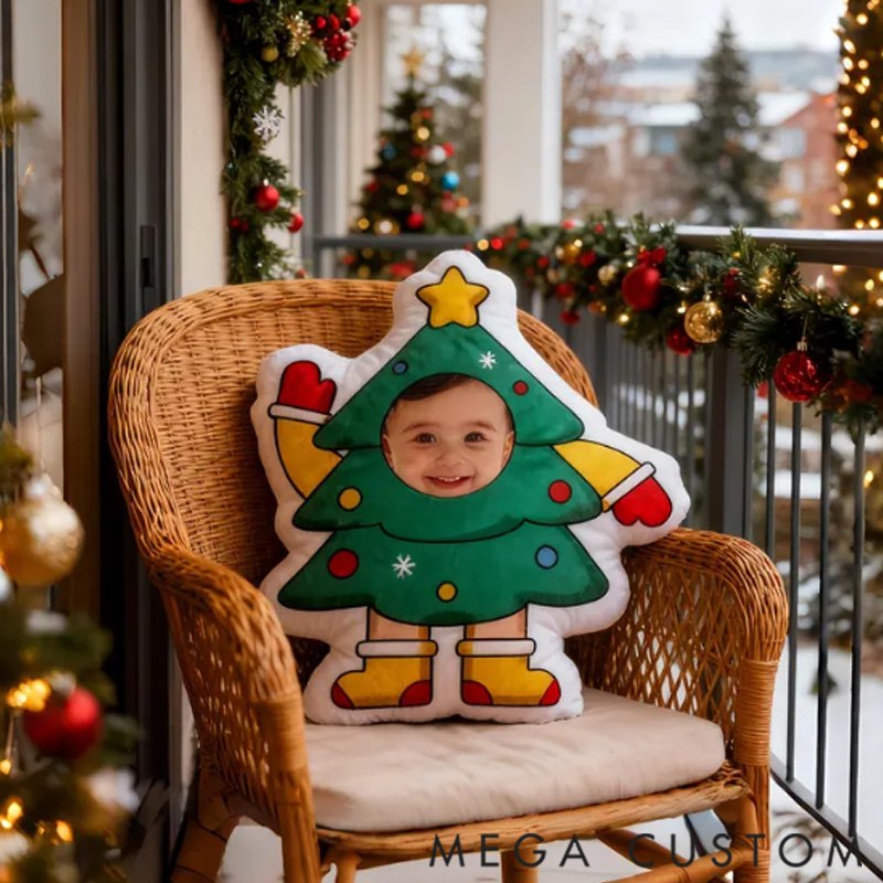 Personalized Christmas Tree Pillow Custom Cartoon Christmas Tree Pillow Graphic 3D Print