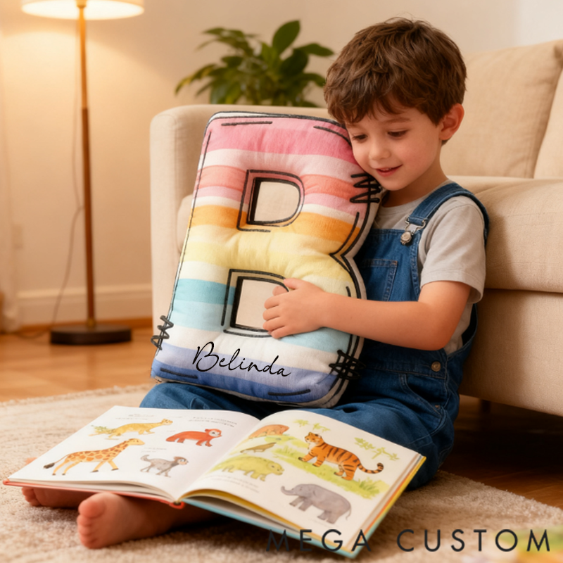 Personalized Rainbow Alphabet Shaped Pillow Graphic 3D Print
