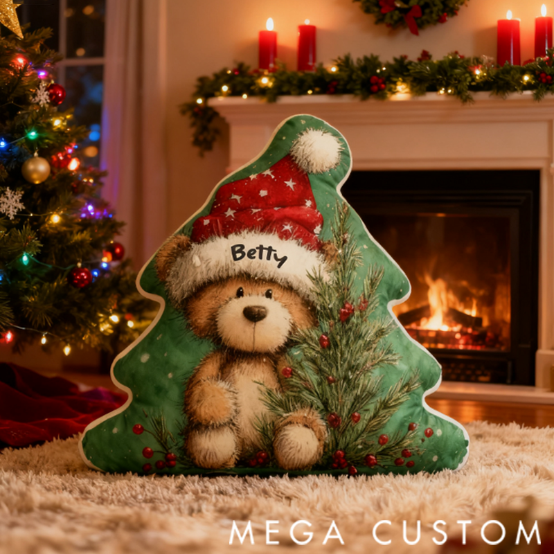 Personalised Christmas Bear Shaped Pillow Christmas Gift for Family 3D Printed Design
