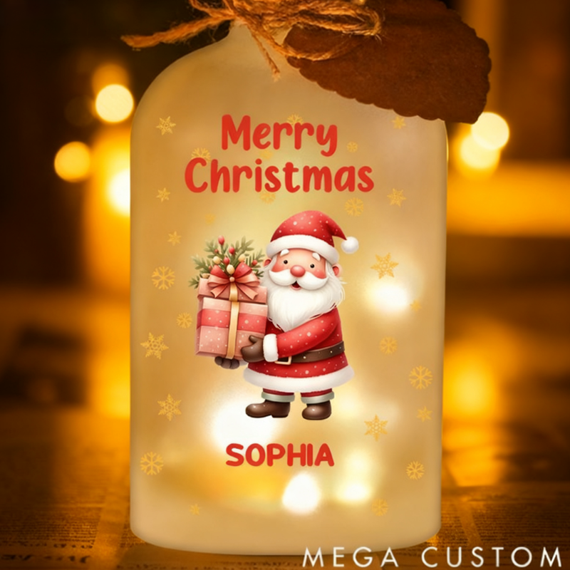 Personalized Cute Santa Claus Snowflake Christmas LED Glowing Glass Bottle Family Christmas Gift