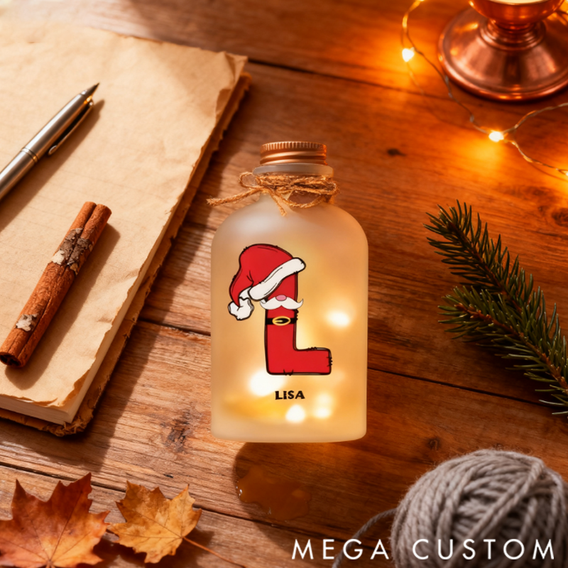 Personalized Santa Claus 26 Lettre Christmas LED Glowing Glass Bottle Family Christmas Gift
