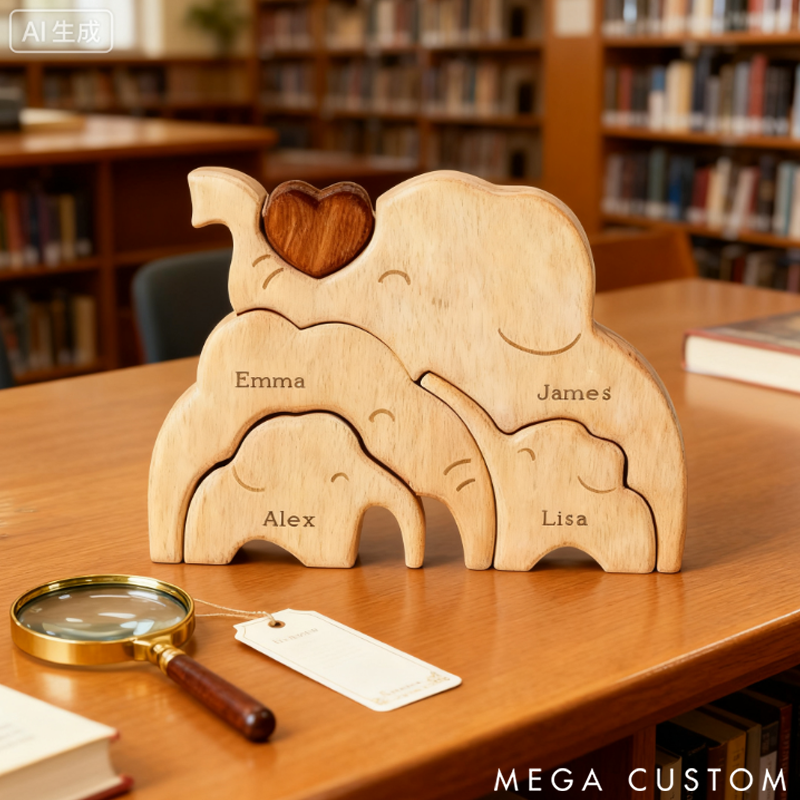 Personalized little Elephant Family Wooden Puzzle Adorable Shaped Wooden Ornament